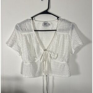 Y2K‎ Babydoll Fairy Coquette Front Tie Flowy Stretchy White Top Women's 4 Small